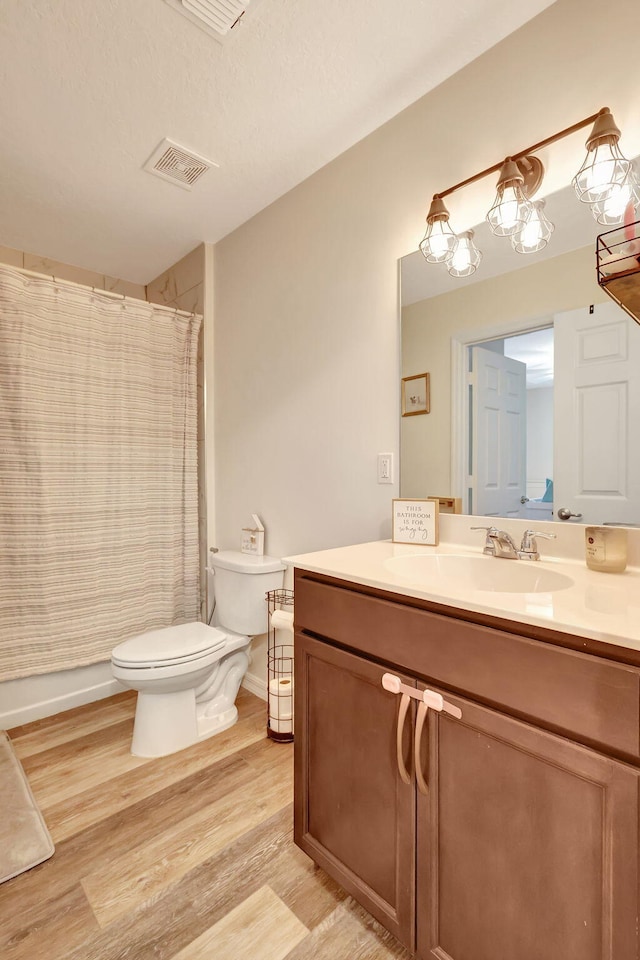 bathroom featuring vanity, toilet, and wood-type flooring