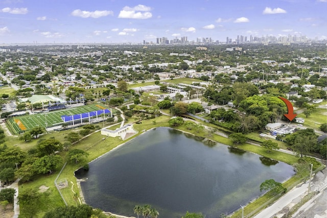2365 NW 68th St, Miami, FL 33147 - aerial view of property's location featuring a view of skyline and a large body of water