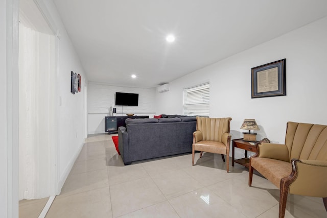 2365 NW 68th St, Miami, FL 33147 - living room with recessed lighting, light tile patterned floors, a wall unit AC, and baseboards