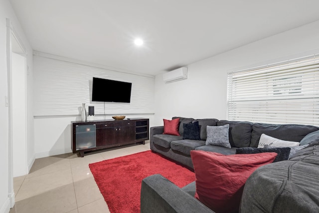 2365 NW 68th St, Miami, FL 33147 - living room with a wall mounted air conditioner, light tile patterned floors, and baseboards