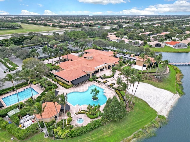 aerial view with a water view