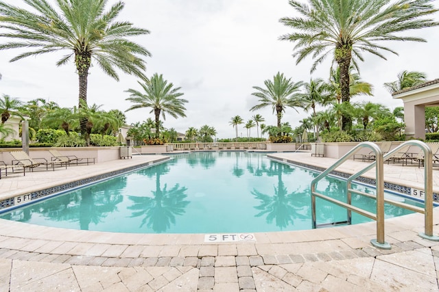 view of swimming pool featuring a patio