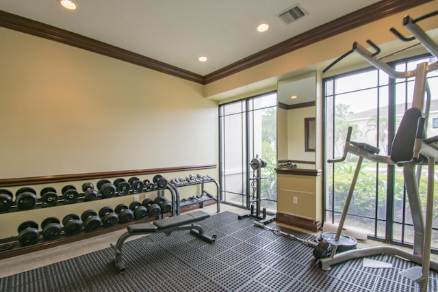 gym featuring ornamental molding