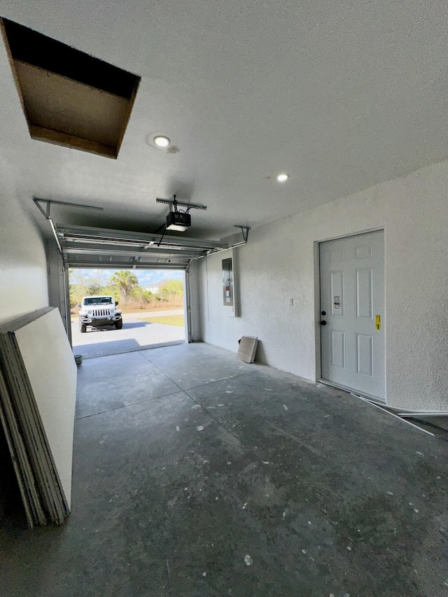 garage with a garage door opener