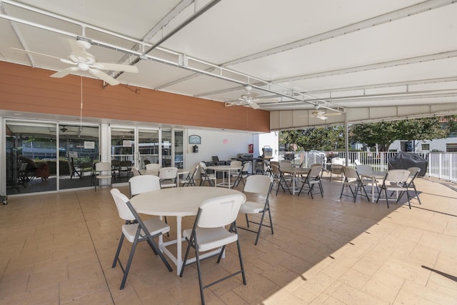 dining room with ceiling fan