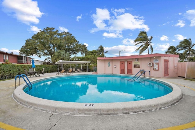 view of swimming pool featuring a patio area