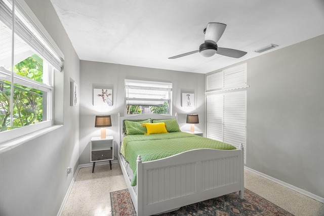 bedroom featuring ceiling fan