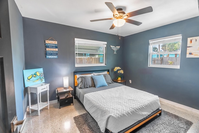 bedroom featuring ceiling fan