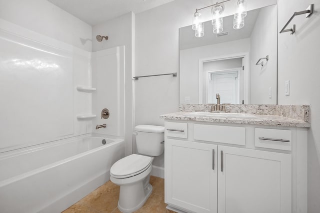 full bathroom featuring tile patterned flooring, vanity, toilet, and tub / shower combination