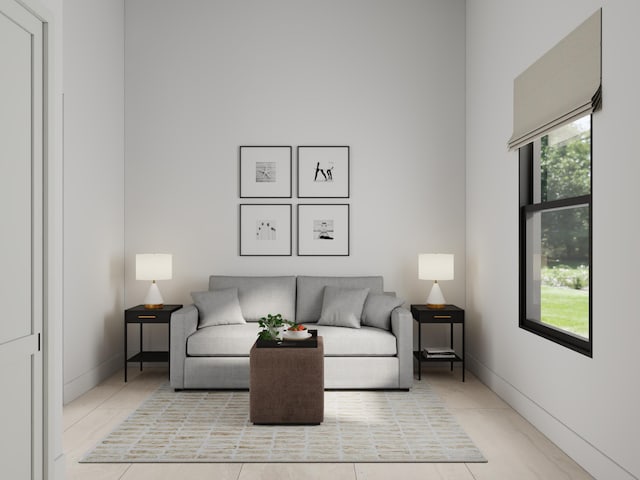 living room featuring light tile patterned floors