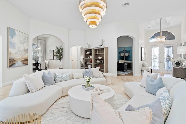 living room featuring french doors