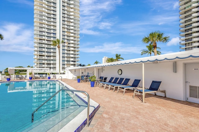 view of swimming pool with a patio