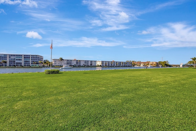 exterior space with a water view