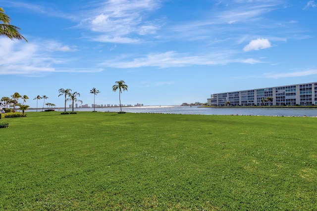 view of yard with a water view