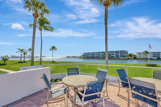 view of patio / terrace with a water view