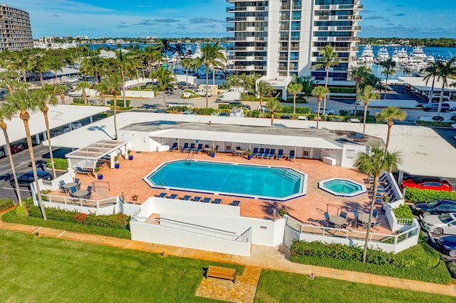 bird's eye view featuring a water view