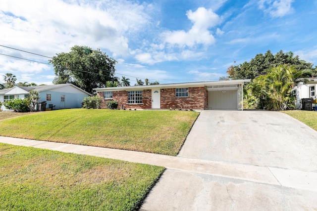 single story home with a carport and a front yard