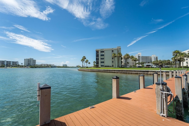 view of dock with a water view