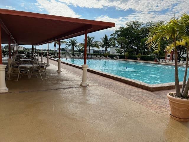 view of swimming pool with a patio