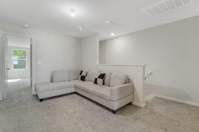 living room featuring light colored carpet