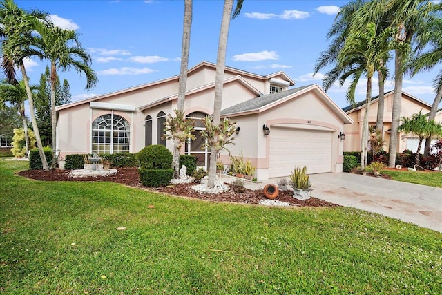 view of front facade featuring a front lawn and a garage