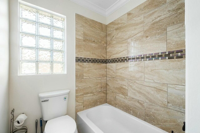 bathroom featuring crown molding and toilet