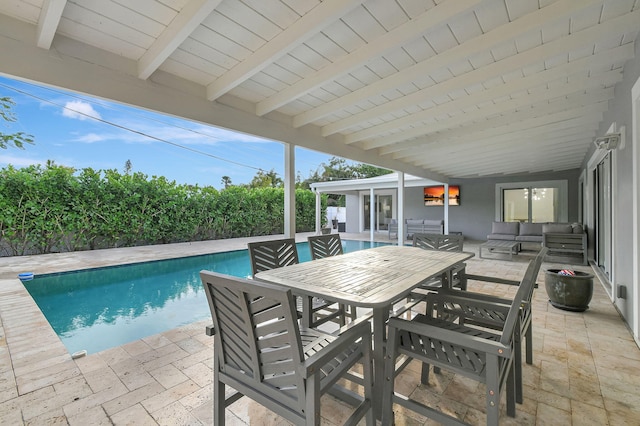 view of swimming pool featuring a patio area and an outdoor hangout area