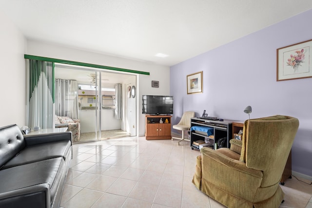 living room with light tile patterned floors