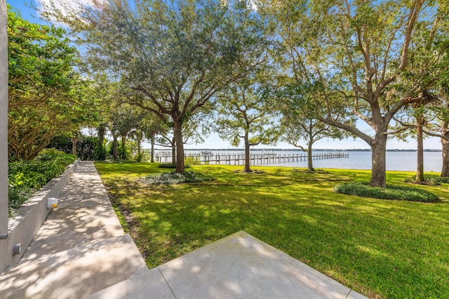 view of yard with a water view