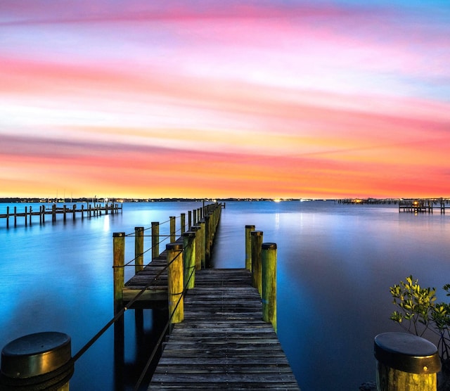 view of dock featuring a water view