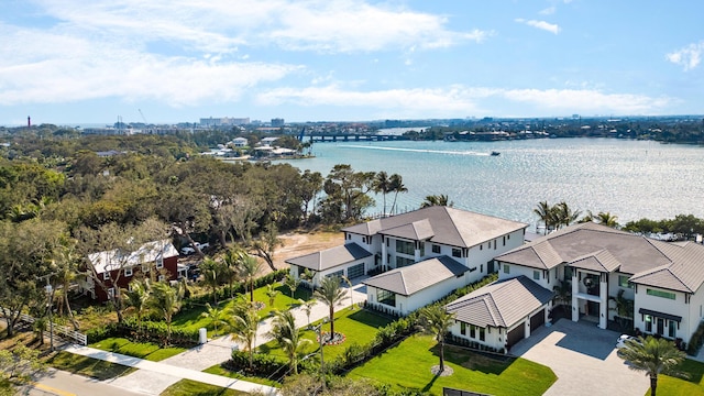 aerial view with a water view