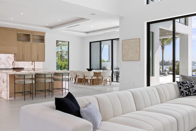 living room featuring sink and a wealth of natural light