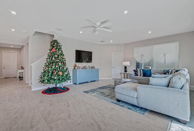 living room featuring ceiling fan