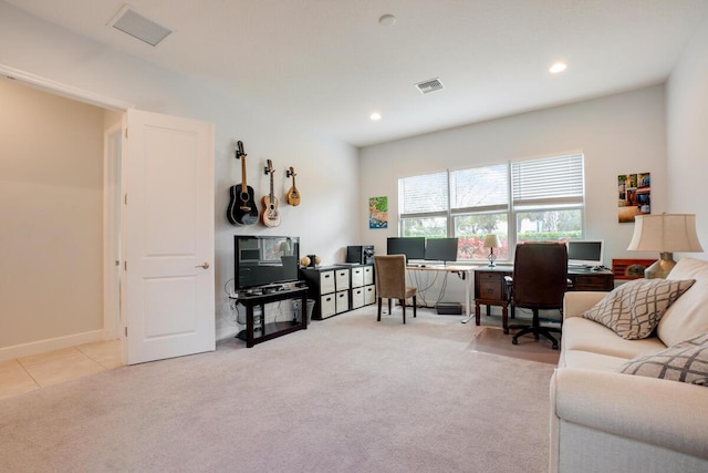 view of carpeted home office