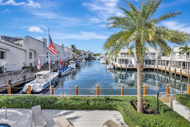 view of dock with a water view