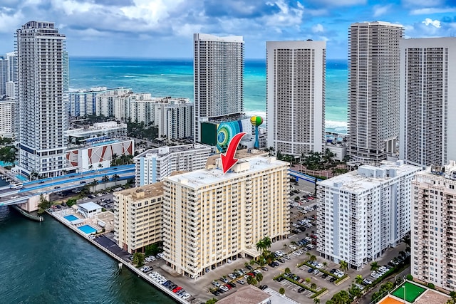 drone / aerial view featuring a water view