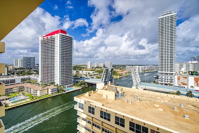 view of city with a water view