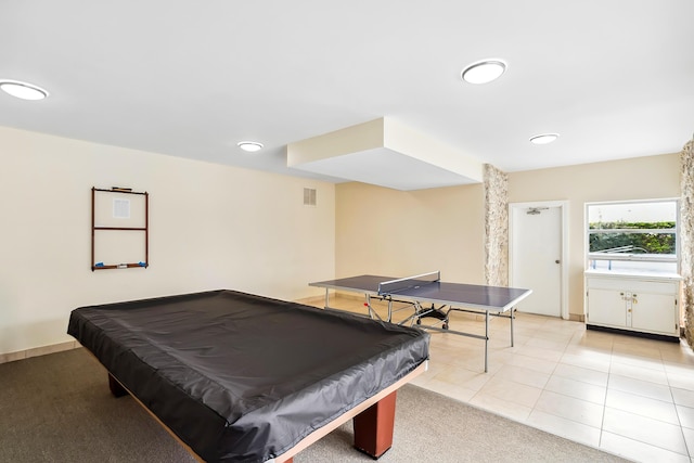 game room featuring light tile patterned flooring and billiards