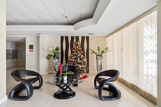 exercise room featuring tile patterned floors