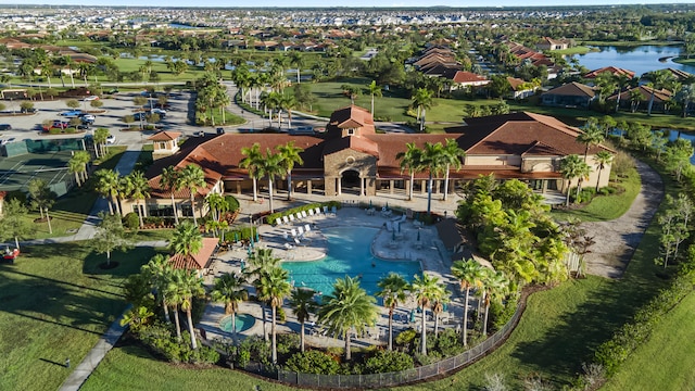 drone / aerial view featuring a water view