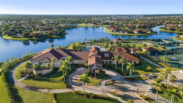 aerial view with a water view