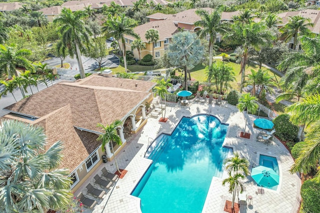 view of swimming pool featuring a patio area