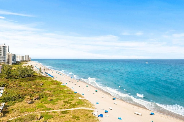 property view of water featuring a view of the beach