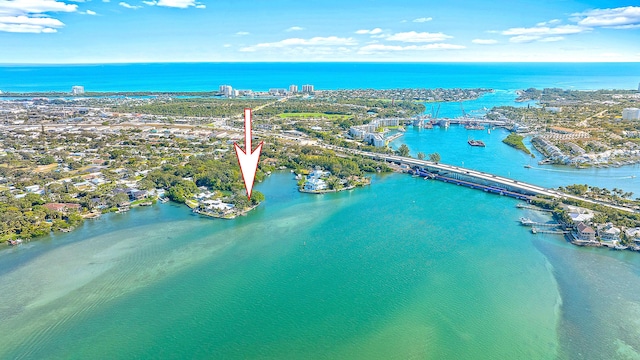 drone / aerial view featuring a water view