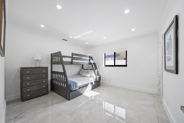 bedroom with crown molding