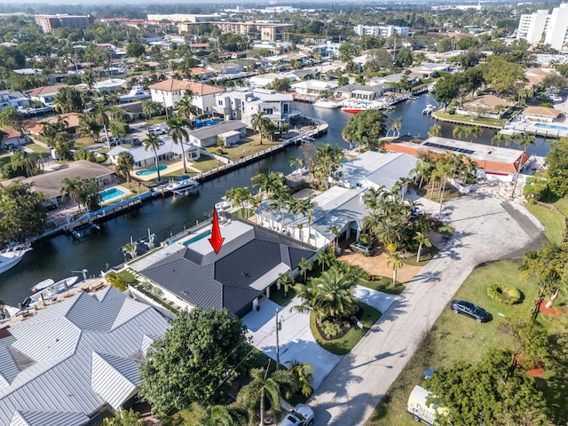 aerial view with a water view