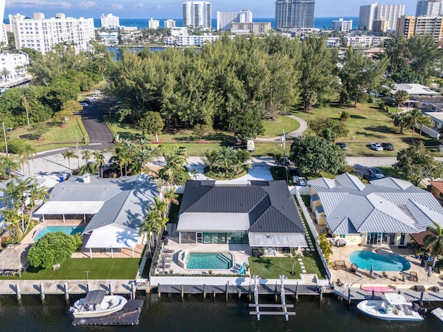 aerial view with a water view