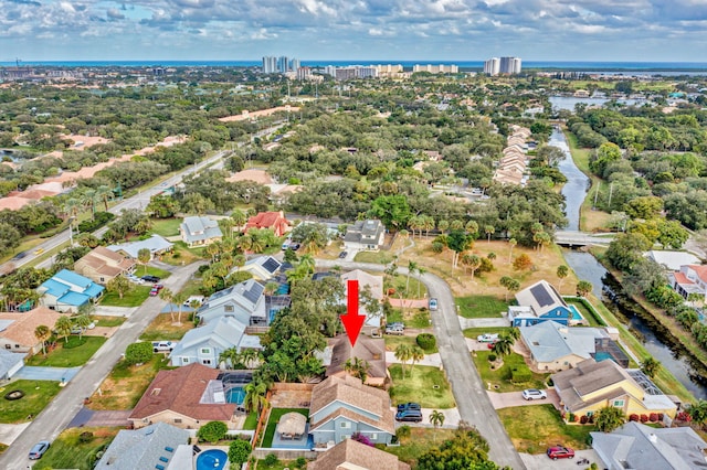 aerial view with a water view