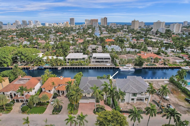 aerial view with a water view