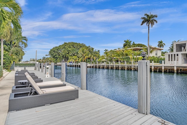 view of dock with a water view